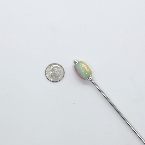 Sunglow Drift Stainless Steel Hair Stick, Shimmering Oval Resin Custom Length - Picture 3 of 5